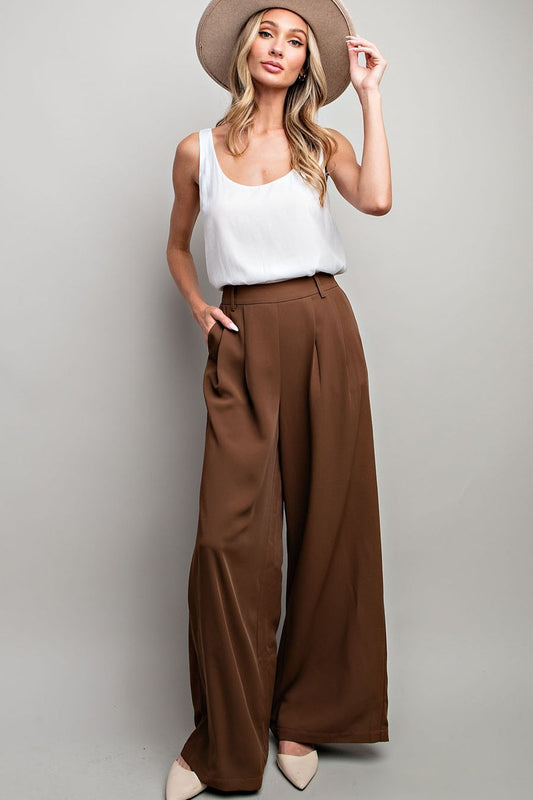 Exec Wide-Leg Pants - BROWN